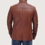 Mens Tan Outer Pocket Leather Blazer Jacket - Image 2