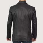 Mens 2 Button Closure Black Leather Blazer - Image 2