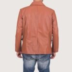Tan Brown Leather Blazer - Image 2