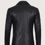 Men's Lapel Color Black Leather Blazer - Image 2