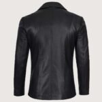 Men's Stylish Black Leather Blazer - Two Button - Image 2