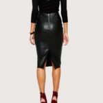 Classic Lambskin Leather Knee-Length Skirt - Image 2
