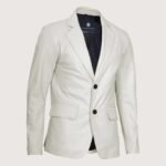 Men’s Classic Two Button White Leather Blazer - Image 5