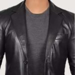 Men's Black Leather Blazer Jacket - Image 3