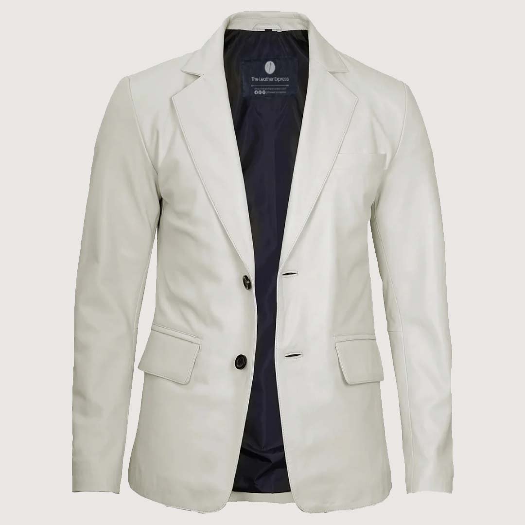Untitled-3_58ccde5a-a023-4b18-879c-9ca32923ea4c Men’s Classic Two Button White Leather Blazer - Image 1