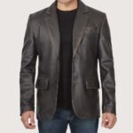 Men's Rub Off Brown Lambskin Leather Blazer - Image 4
