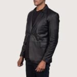 Polyester Lining Black Leather Blazer - Image 3