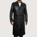 Men's Black Lambskin Leather Long Coat - Image 3