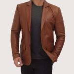 Men's Professional Two Button Leather Blazer - Image 3