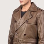 Brown Leather Duster Coat - Belted Coat - Image 6