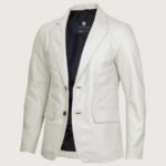 Men’s Classic Two Button White Leather Blazer - Image 3
