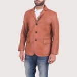 Tan Brown Leather Blazer - Image 3