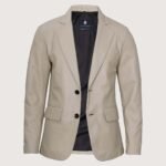 Mens Sports Beige Leather Blazer - Two Button - Image 4