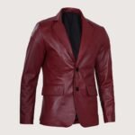 Plush Polyester Lining Maroon Leather Blazer - Image 4