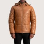 Gordon Tan Hooded Leather Puffer Jacket - Image 4