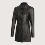 Kandis Womens Black Leather Car Coat - Image 3