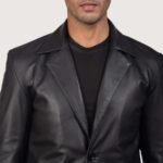 Polyester Lining Black Leather Blazer - Image 4