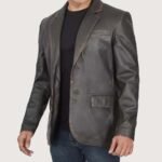 Men's Rub Off Brown Lambskin Leather Blazer - Image 5