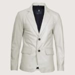 Men’s Classic Two Button White Leather Blazer - Image 4