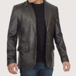 Men's Rub Off Brown Lambskin Leather Blazer