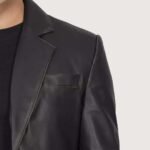 Mens 2 Button Closure Black Leather Blazer - Image 5