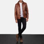 Waffle Brown Leather Jacket - Image 4