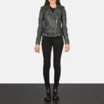 Alison Green Leather Biker Jacket - Image 3