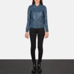 Bliss Blue Leather Bomber Jacket - Image 3