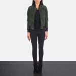 Bliss Green Suede Bomber Jacket - Image 3