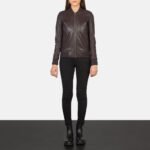Bliss Maroon Leather Bomber Jacket - Image 3