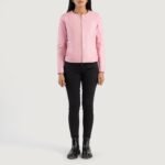 Elixir Pink Collarless Leather Jacket - Image 3
