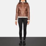 Fiona Brown Hooded Shearling Leather Jacket - Image 3