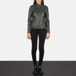 Kelsee Green Leather Biker Jacket - Image 3