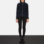 Kelsee Navy Blue Suede Biker Jacket - Image 3