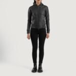 Luna Black Hooded Leather Bomber Jacket - Image 3