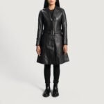 Moonlight Black Leather Trench Coat - Image 3
