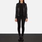 Rave Black Leather Biker Jacket - Image 4