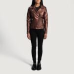 Rumy Maroon Leather Biker Jacket - Image 4
