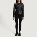 Sally Mae Studded Black Leather Biker Jacket - Image 4