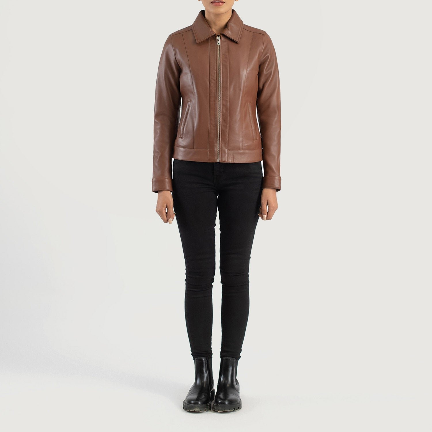 Vixen Brown Classic Collar Leather Jacket - Image 3