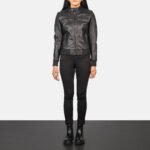 Zenna Black Leather Bomber Jacket - Image 3