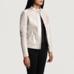 Ice Maiden Silver Quilted Leather Biker Jacket - Image 2