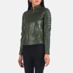 Adalyn Quilted Green Leather Biker Jacket - Image 4