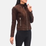 Adalyn Quilted Mocha Suede Biker Jacket - Image 3