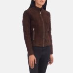 Adalyn Quilted Mocha Suede Biker Jacket - Image 2