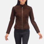 Adalyn Quilted Mocha Suede Biker Jacket - Image 6