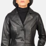 Alexis Black Single Breasted Leather Coat - Image 6