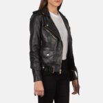 Alison Black Leather Biker Jacket - Image 2