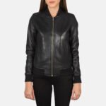Bliss Black Leather Bomber Jacket - Image 4