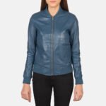 Bliss Blue Leather Bomber Jacket - Image 4